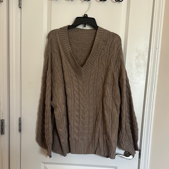 SHEIN Brown V-Neck Cable Knit Sweater - Picture 1 of 1